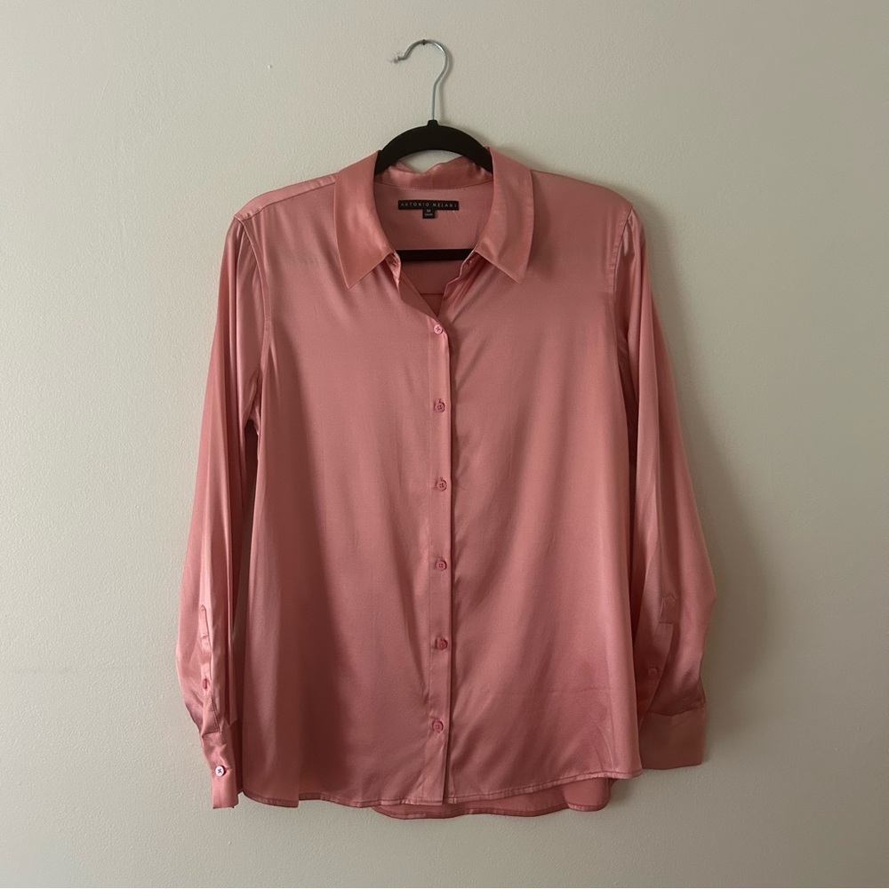 Antonio Melanie Pink 100% Silk Button Down Blouse